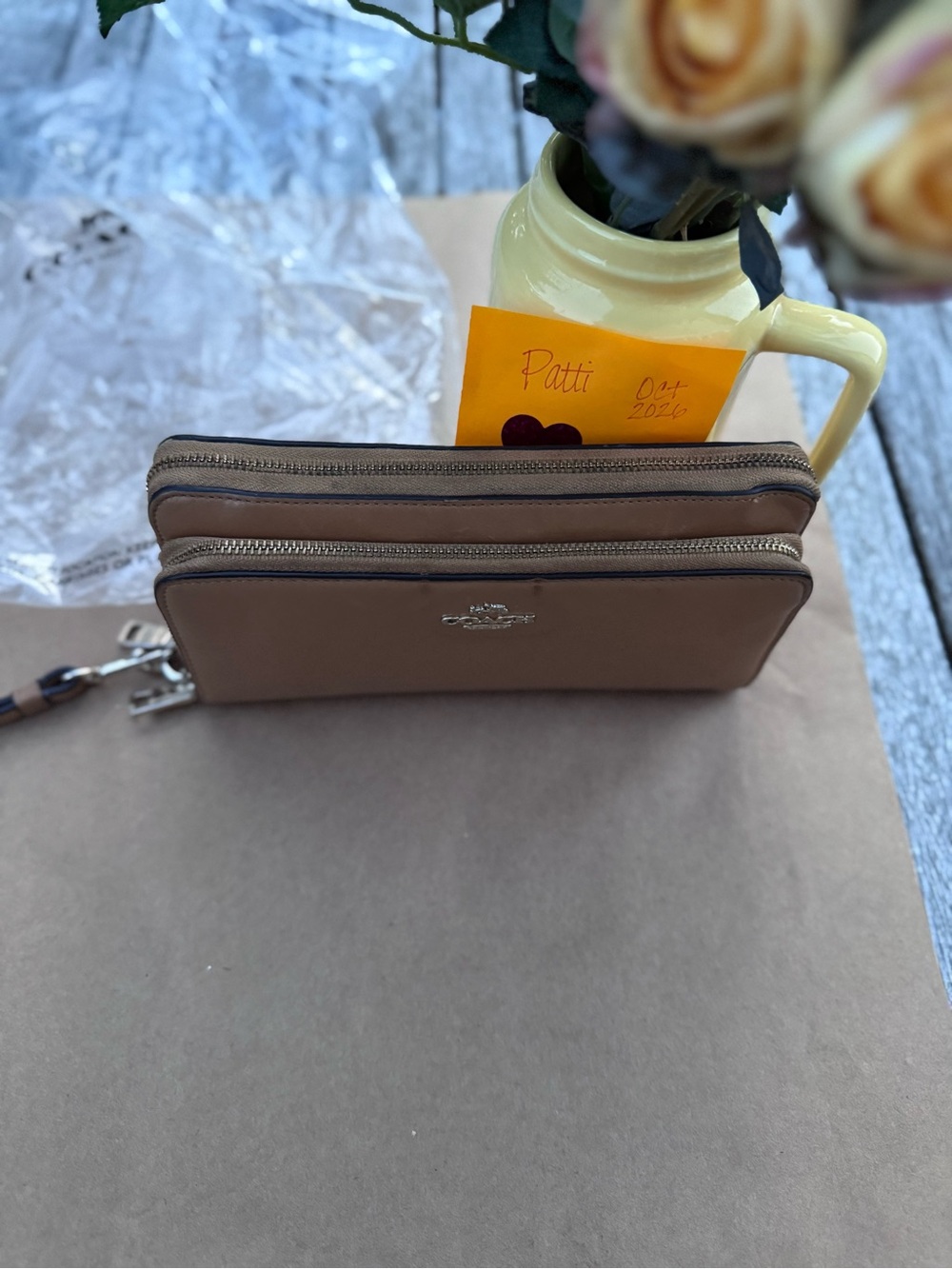 Coach Double Zip Wallet/Wristlet-Camel